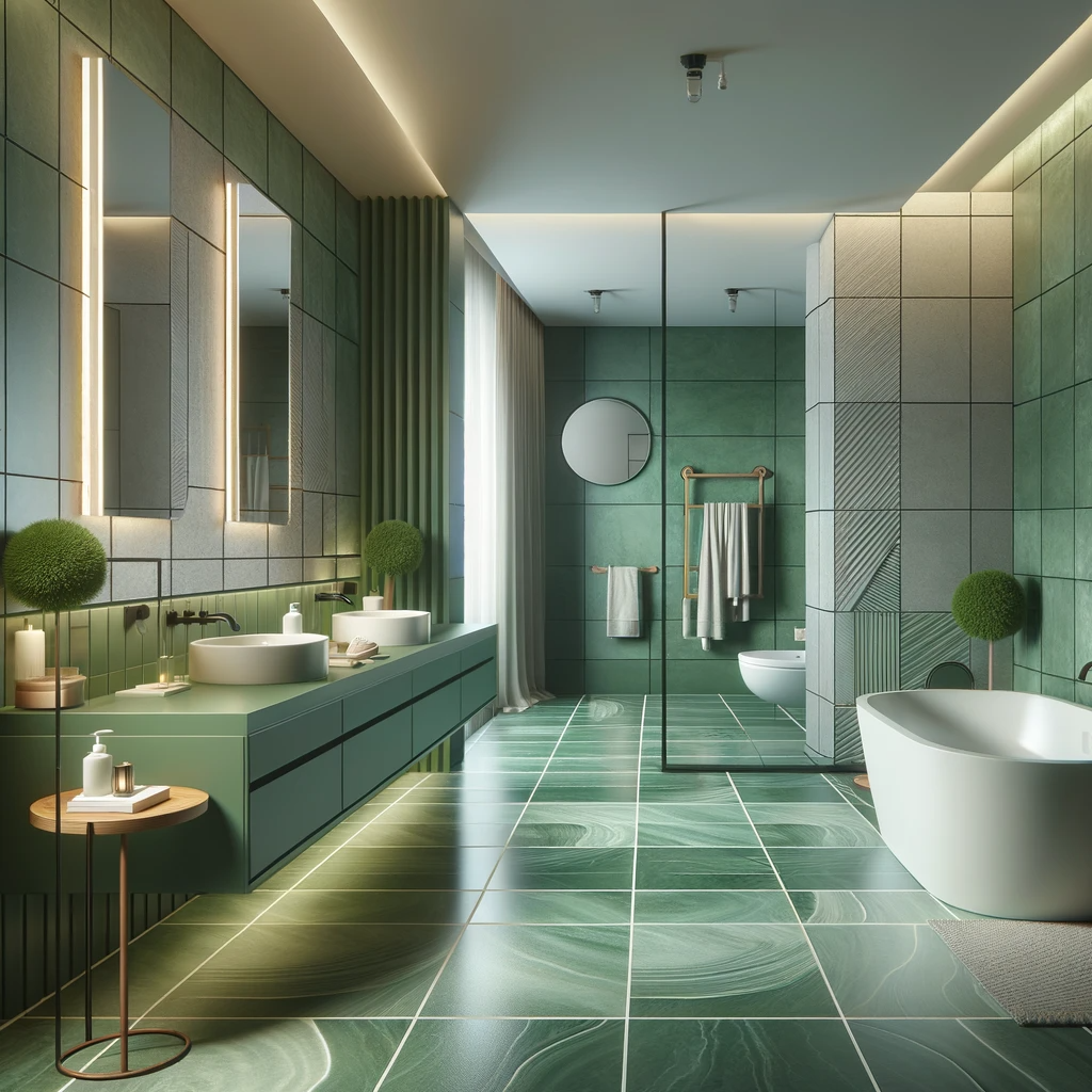 Modern bathroom with green tile design