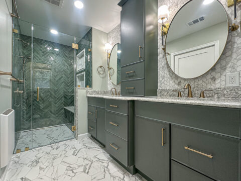 Elegant Bathroom Remodel with Frameless Glass Shower and Marble Flooring