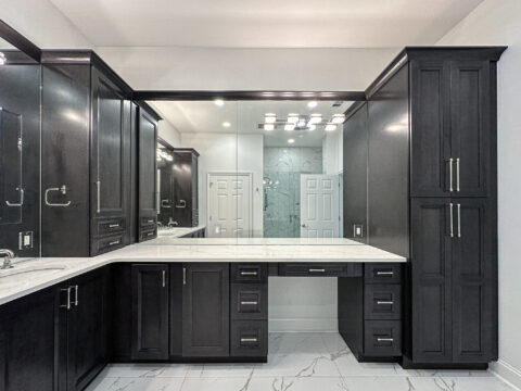Luxury Makeup Vanity with Built-In Storage and Polished Chrome Fixtures